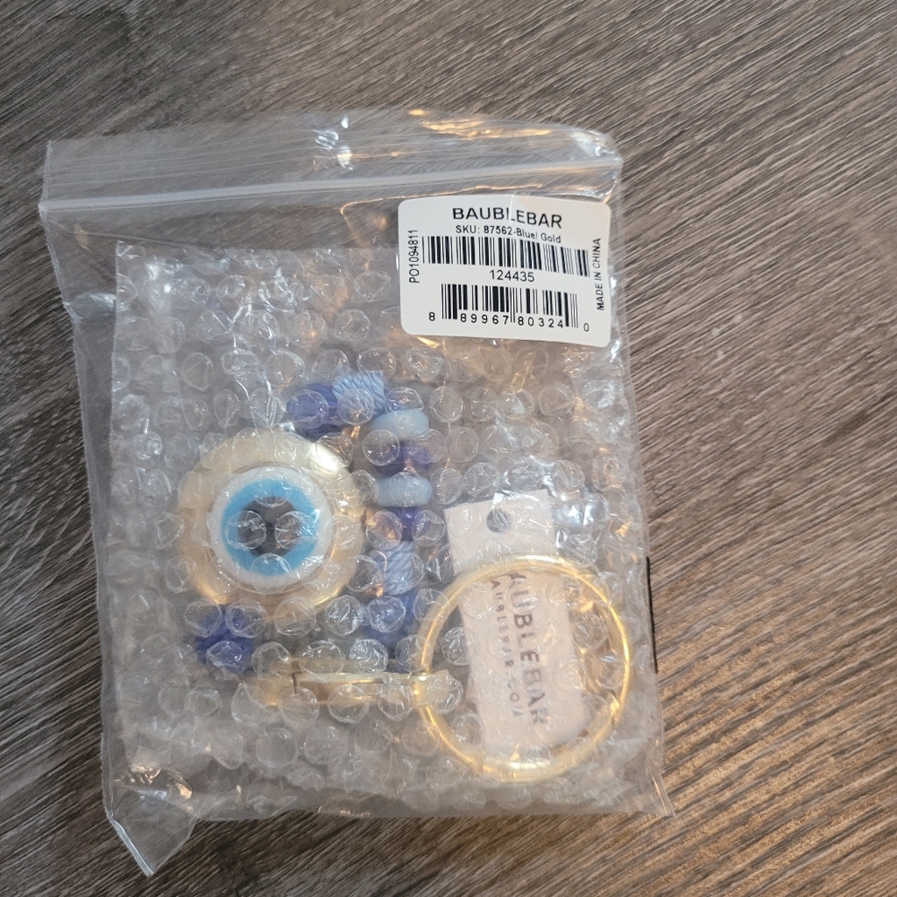 NWT  🩷🧿💚 BaubleBar Evil Eye Beaded Gold and Blue Bag Charm - Picture 2 of 3